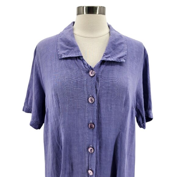 Vintage Coldwater Creek Womens Petites PL Dress Linen Maxi Purple Button - Picture 2 of 8